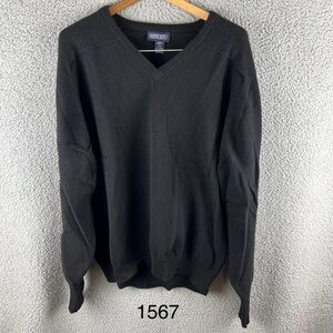 Lands End Men’s Size XL Black 100% Lambswool V-neck‎ Sweater